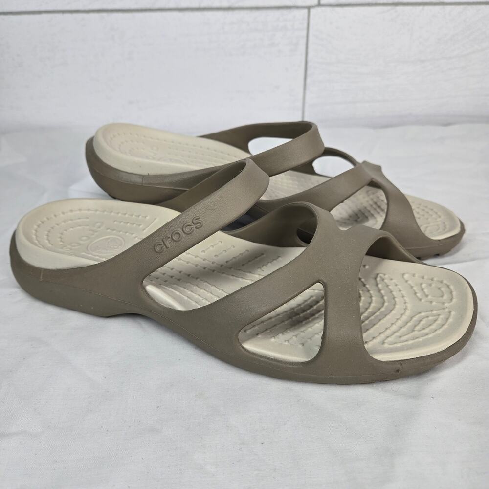 Crocs Meleen Sandals Womens Size 8 Khaki Tan Slide Strappy Comfort Shoes - Picture 10 of 10